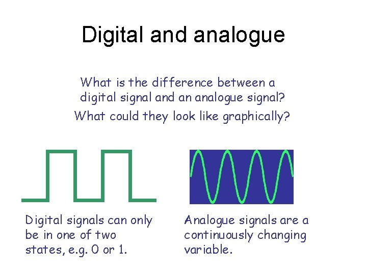 Digital and analogue What is the difference between a digital signal and an analogue