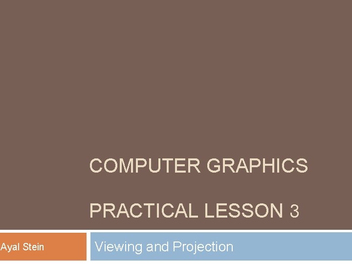 COMPUTER GRAPHICS PRACTICAL LESSON 3 Ayal Stein Viewing and Projection 