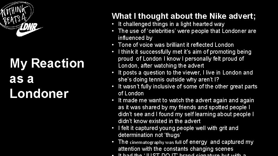 What I thought about the Nike advert; My Reaction as a Londoner • It