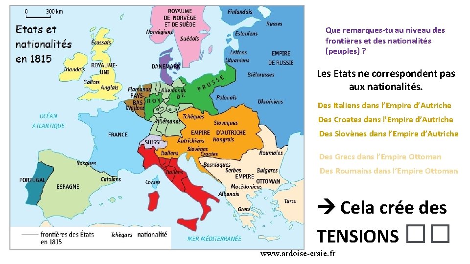 Que remarques-tu au niveau des frontières et des nationalités (peuples) ? Les Etats ne