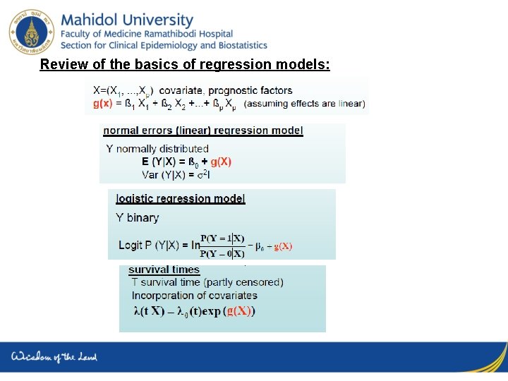 Review of the basics of regression models: 