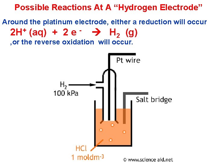 Possible Reactions At A “Hydrogen Electrode” Around the platinum electrode, either a reduction will