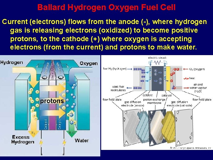 Ballard Hydrogen Oxygen Fuel Cell Current (electrons) flows from the anode (-), where hydrogen