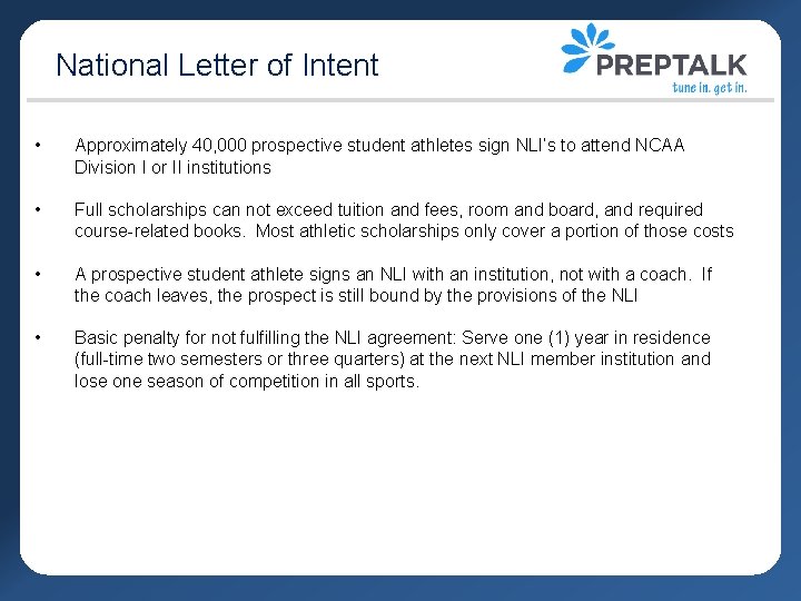 National Letter of Intent • Approximately 40, 000 prospective student athletes sign NLI’s to