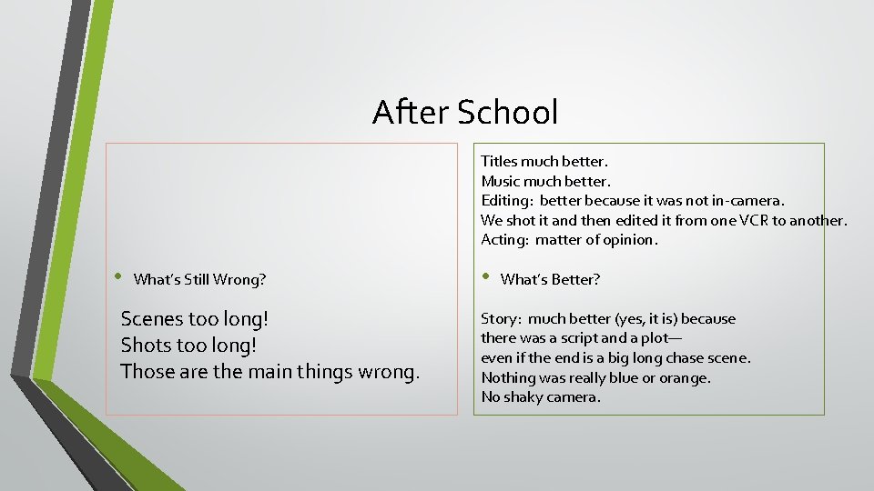 After School Titles much better. Music much better. Editing: better because it was not