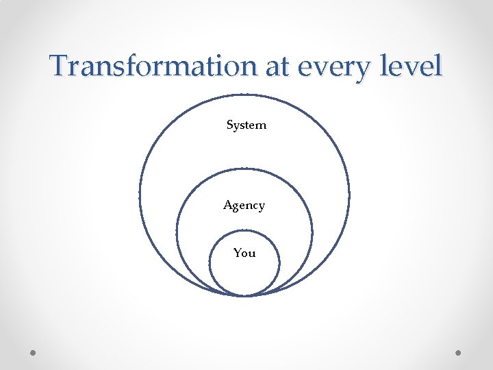 Transformation at every level System Agency You 