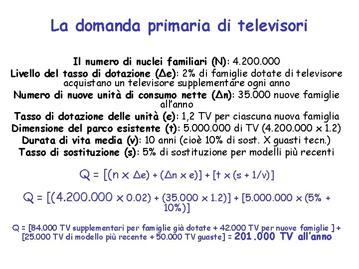 La domanda primaria di televisori Il numero di nuclei familiari (N): 4. 200. 000