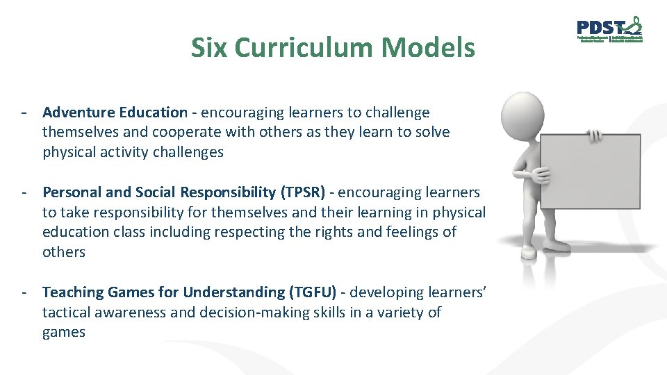 Six Curriculum Models - Adventure Education - encouraging learners to challenge themselves and cooperate