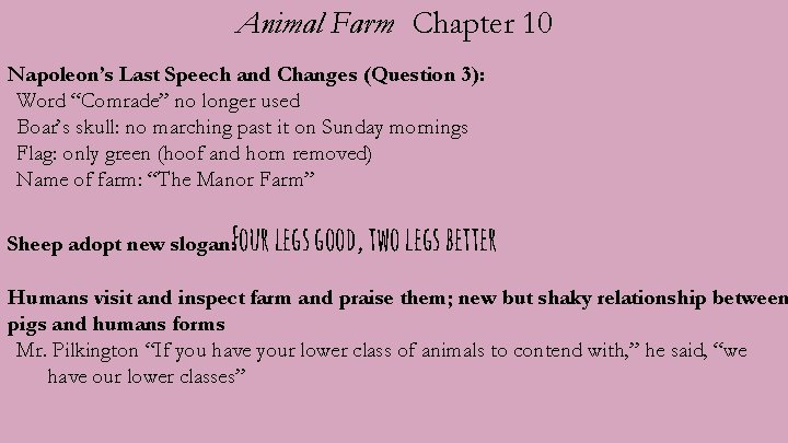 Animal Farm Chapter 10 Napoleon’s Last Speech and Changes (Question 3): Word “Comrade” no