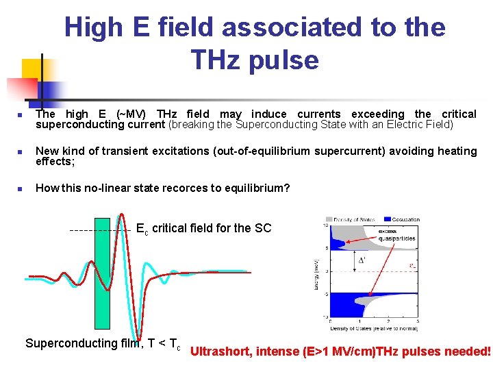 High E field associated to the THz pulse n n n The high E
