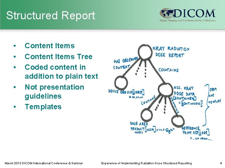 Structured Report • • • Content Items Tree Coded content in addition to plain