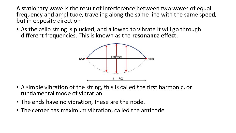 A stationary wave is the result of interference between two waves of equal frequency