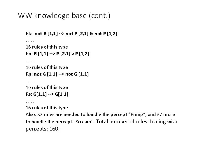 WW knowledge base (cont. ) Rk: not B [1, 1] --> not P [2,