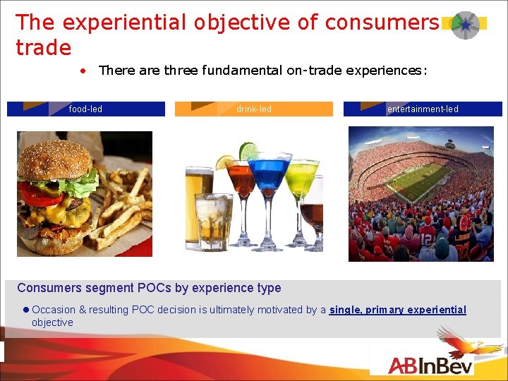 The experiential objective of consumers on trade • There are three fundamental on-trade experiences: