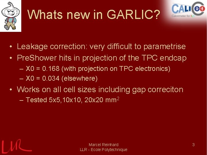 Whats new in GARLIC? • Leakage correction: very difficult to parametrise • Pre. Shower