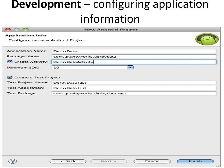 Development – configuring application information 