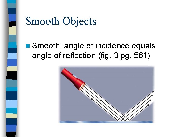 Smooth Objects n Smooth: angle of incidence equals angle of reflection (fig. 3 pg.