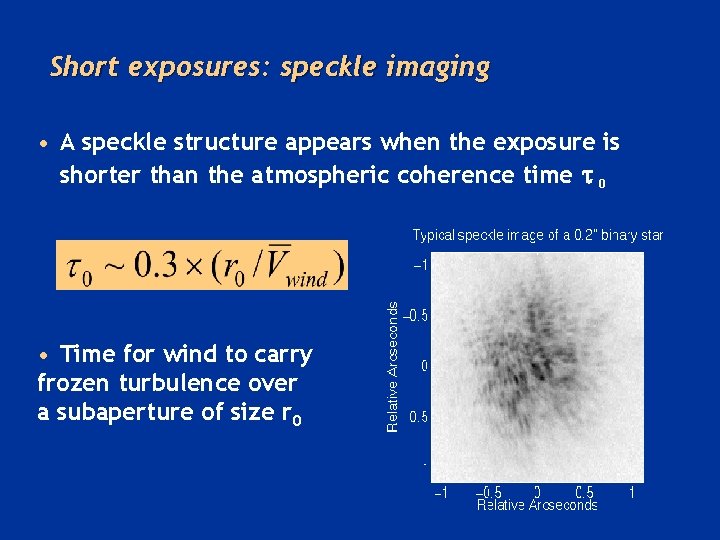 Short exposures: speckle imaging • A speckle structure appears when the exposure is shorter