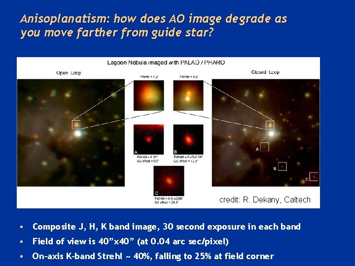 Anisoplanatism: how does AO image degrade as you move farther from guide star? credit: