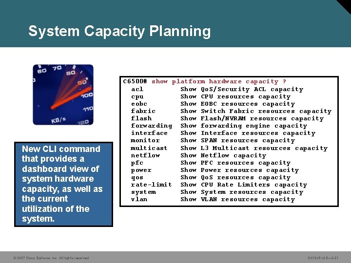 System Capacity Planning • New CLI command that provides a dashboard view of system