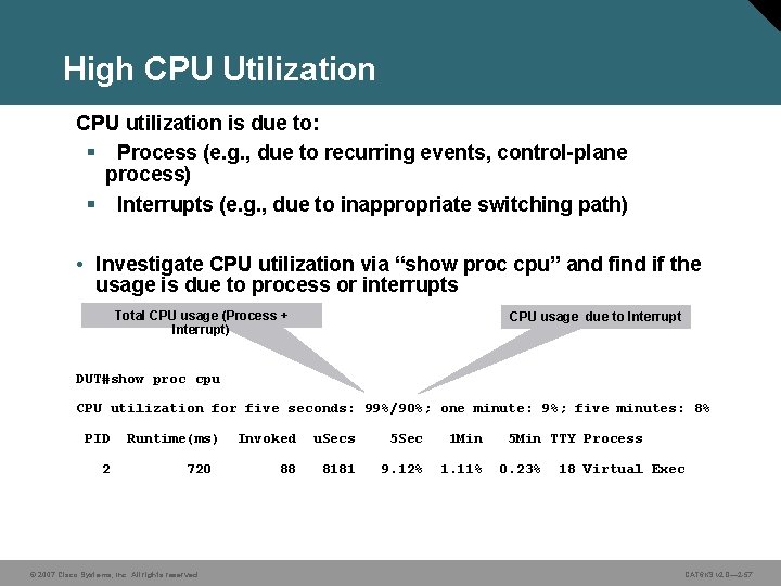 High CPU Utilization CPU utilization is due to: § Process (e. g. , due