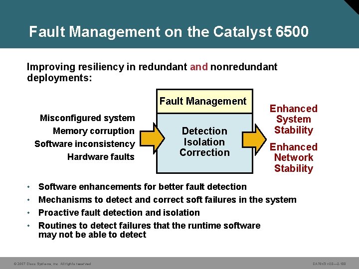 Fault Management on the Catalyst 6500 Improving resiliency in redundant and nonredundant deployments: Fault