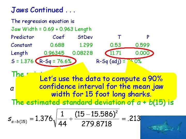 Jaws Continued. . . The regression equation is Jaw Width = 0. 69 +