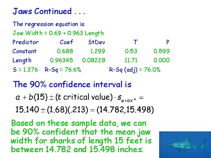 Jaws Continued. . . The regression equation is Jaw Width = 0. 69 +