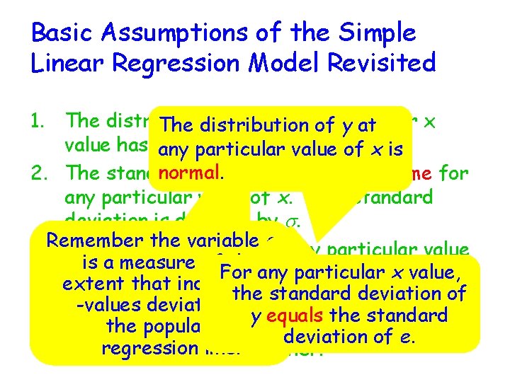 Basic Assumptions of the Simple Linear Regression Model Revisited 1. The distribution of e