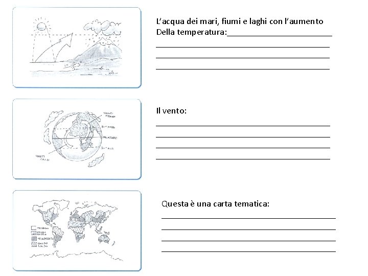 L’acqua dei mari, fiumi e laghi con l’aumento Della temperatura: ______________________________________ Il vento: ______________________________________
