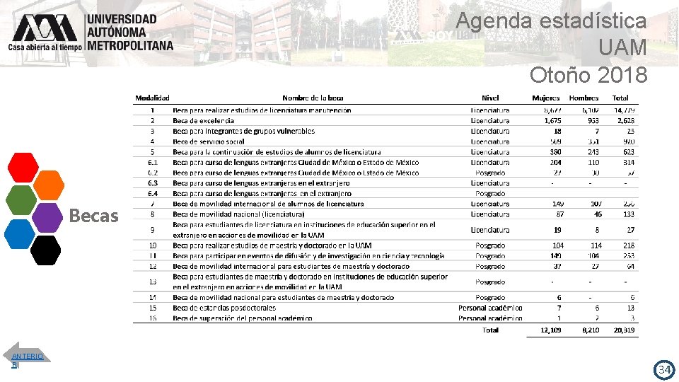 Agenda estadística UAM Otoño 2018 Becas ANTERIO R 34 