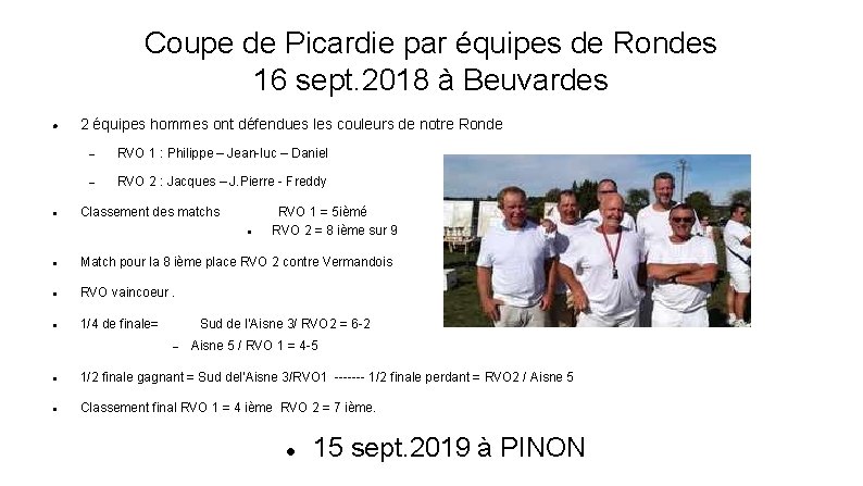 Coupe de Picardie par équipes de Rondes 16 sept. 2018 à Beuvardes 2 équipes