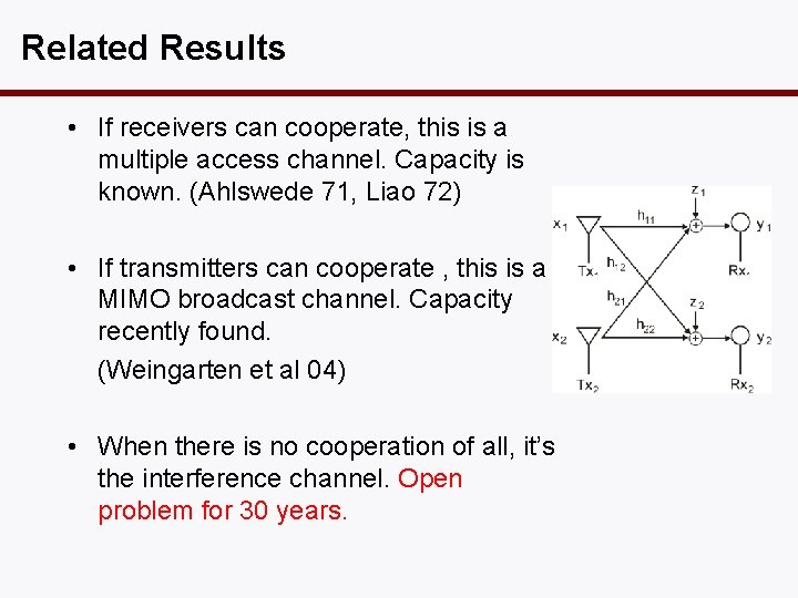 Related Results • If receivers can cooperate, this is a multiple access channel. Capacity