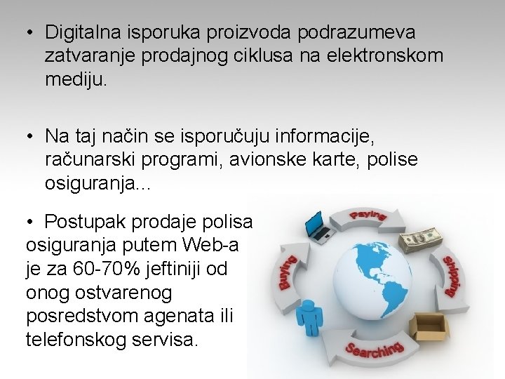  • Digitalna isporuka proizvoda podrazumeva zatvaranje prodajnog ciklusa na elektronskom mediju. • Na