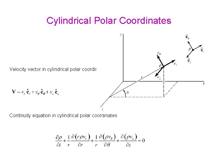 Cylindrical Polar Coordinates Velocity vector in cylindrical polar coordinates Continuity equation in cylindrical polar