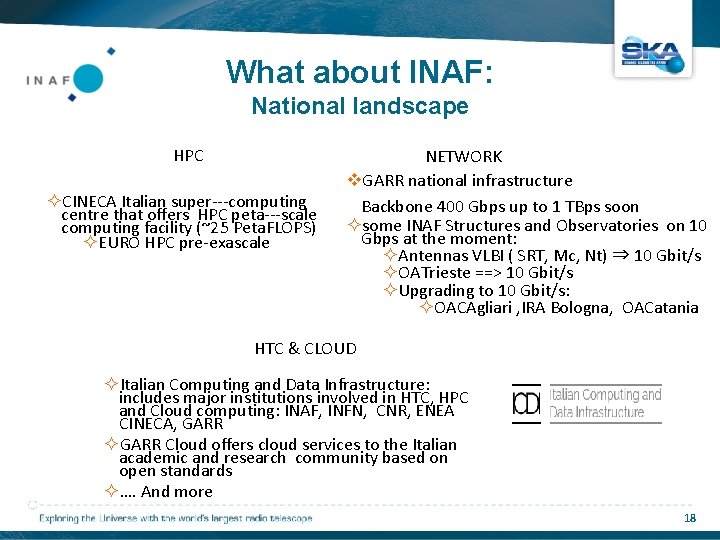 What about INAF: National landscape HPC CINECA Italian super‐‐‐computing centre that oﬀers HPC peta‐‐‐scale