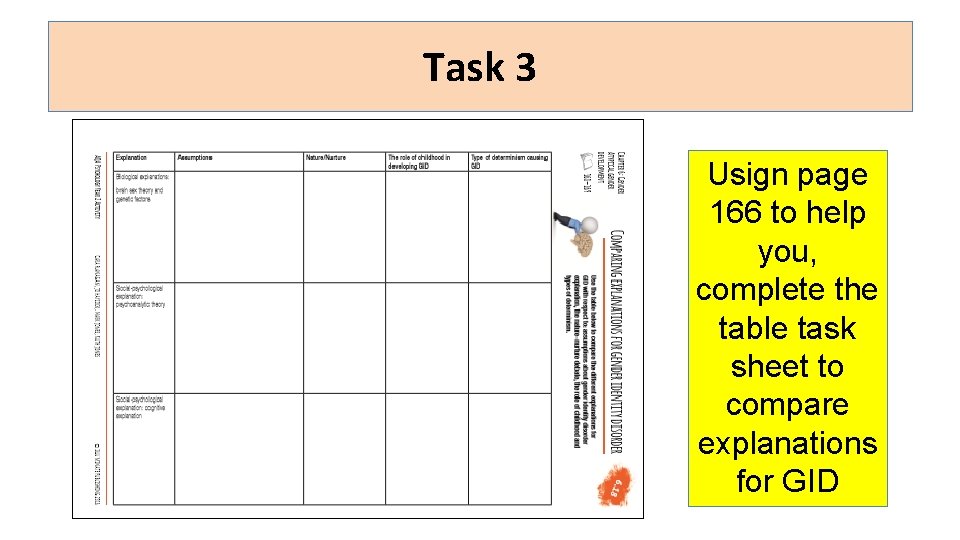 Task 3 Usign page 166 to help you, complete the table task sheet to