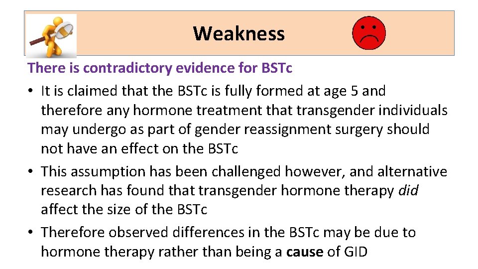 Weakness There is contradictory evidence for BSTc • It is claimed that the BSTc