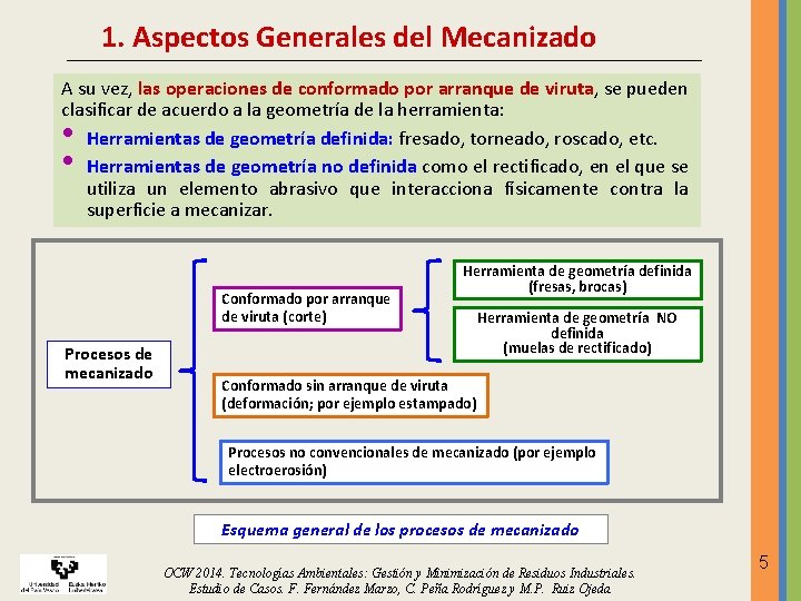 1. Aspectos Generales del Mecanizado A su vez, las operaciones de conformado por arranque 1. Aspectos Generales del Mecanizado A su vez, las operaciones de conformado por arranque