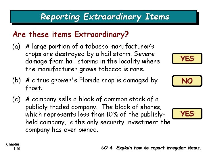 Reporting Extraordinary Items Are these items Extraordinary? (a) A large portion of a tobacco Reporting Extraordinary Items Are these items Extraordinary? (a) A large portion of a tobacco