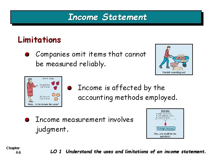 Income Statement Limitations Companies omit items that cannot be measured reliably. Income is affected Income Statement Limitations Companies omit items that cannot be measured reliably. Income is affected