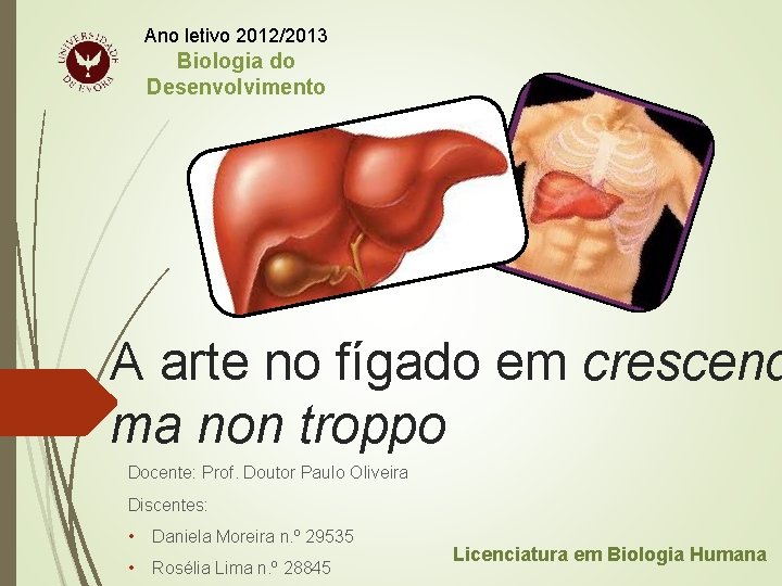 Ano letivo 2012/2013 Biologia do Desenvolvimento A arte no fígado em crescend ma non