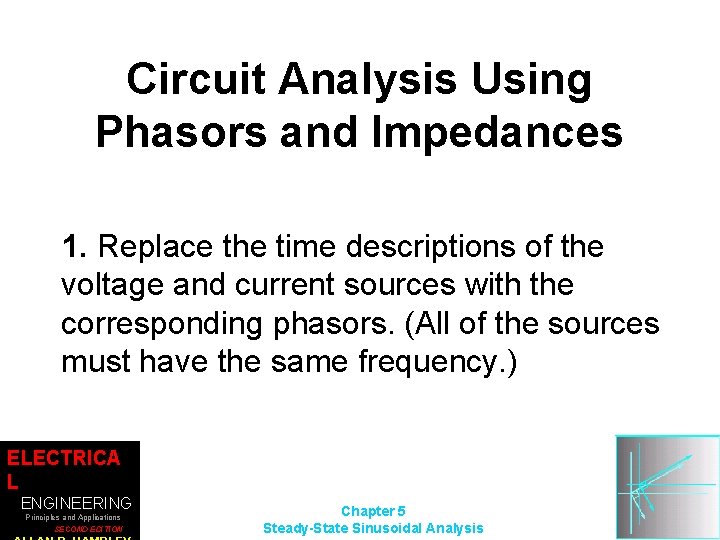 Circuit Analysis Using Phasors and Impedances 1. Replace the time descriptions of the voltage