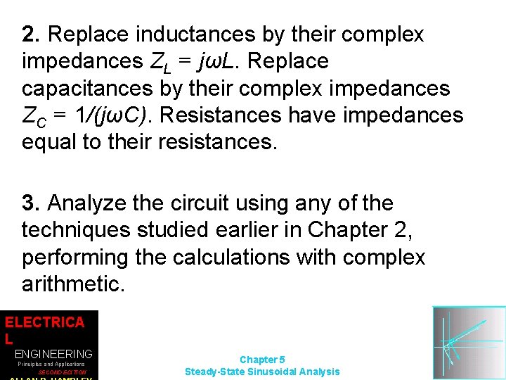 2. Replace inductances by their complex impedances ZL = jωL. Replace capacitances by their