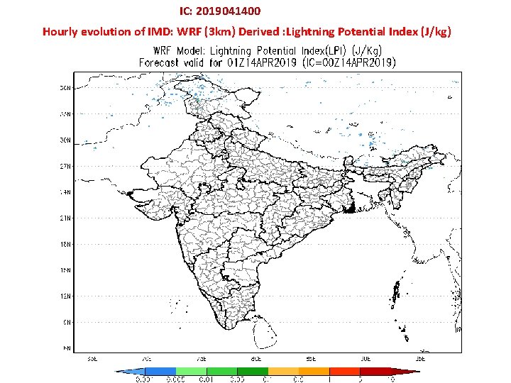 IC: 2019041400 Hourly evolution of IMD: WRF (3 km) Derived : Lightning Potential Index