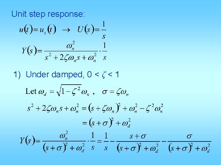 Unit step response: 1) Under damped, 0 < ζ < 1 