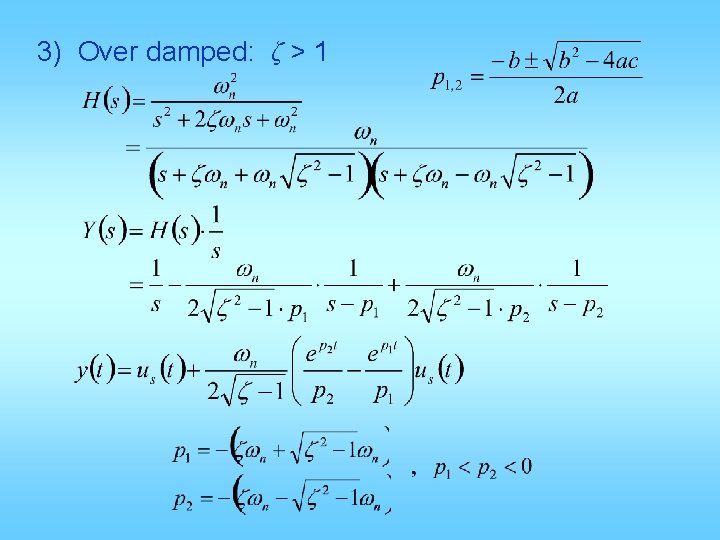 3) Over damped: ζ > 1 