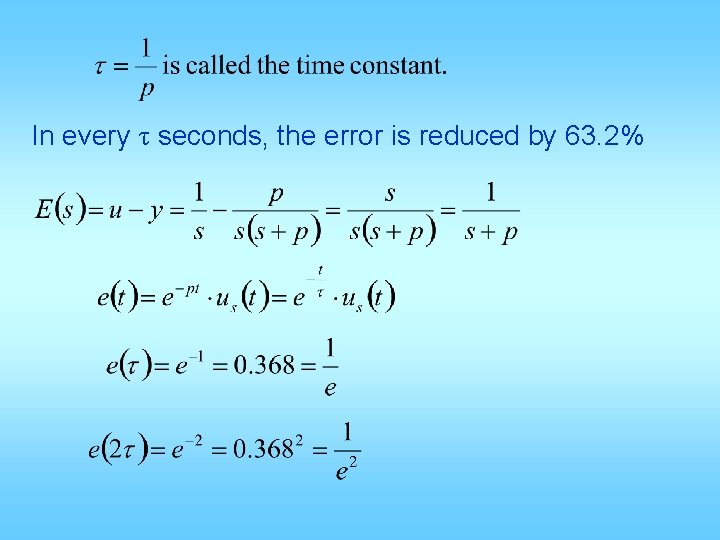 In every τ seconds, the error is reduced by 63. 2% 