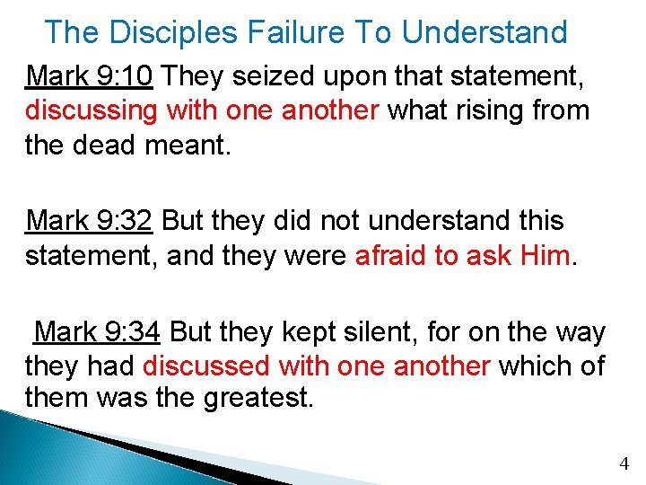 The Disciples Failure To Understand Mark 9: 10 They seized upon that statement, discussing