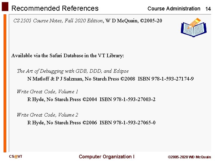 Recommended References Course Administration 14 CS 2505 Course Notes, Fall 2020 Edition, W D